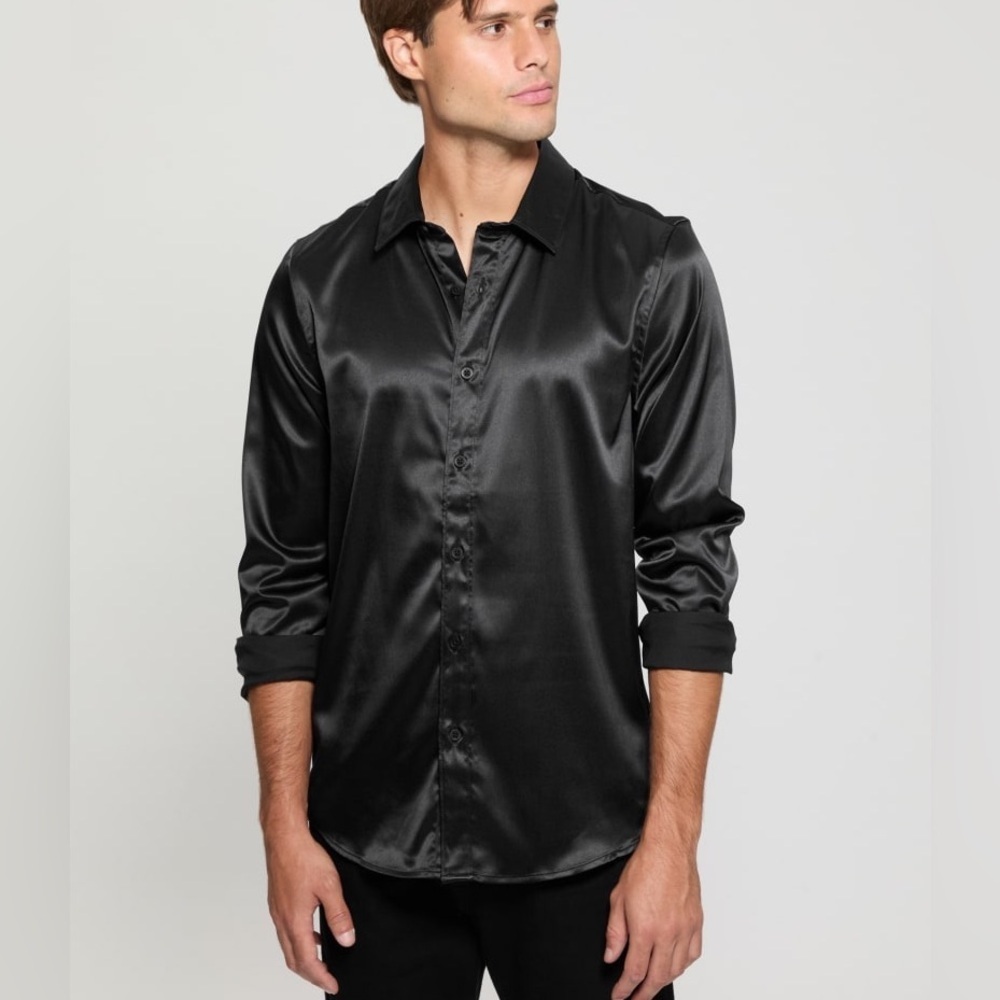New Guess Men's Sleek Black Dress Shirt SZ XL